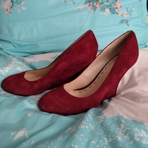 Nine West burgundy suede wedges-reposh